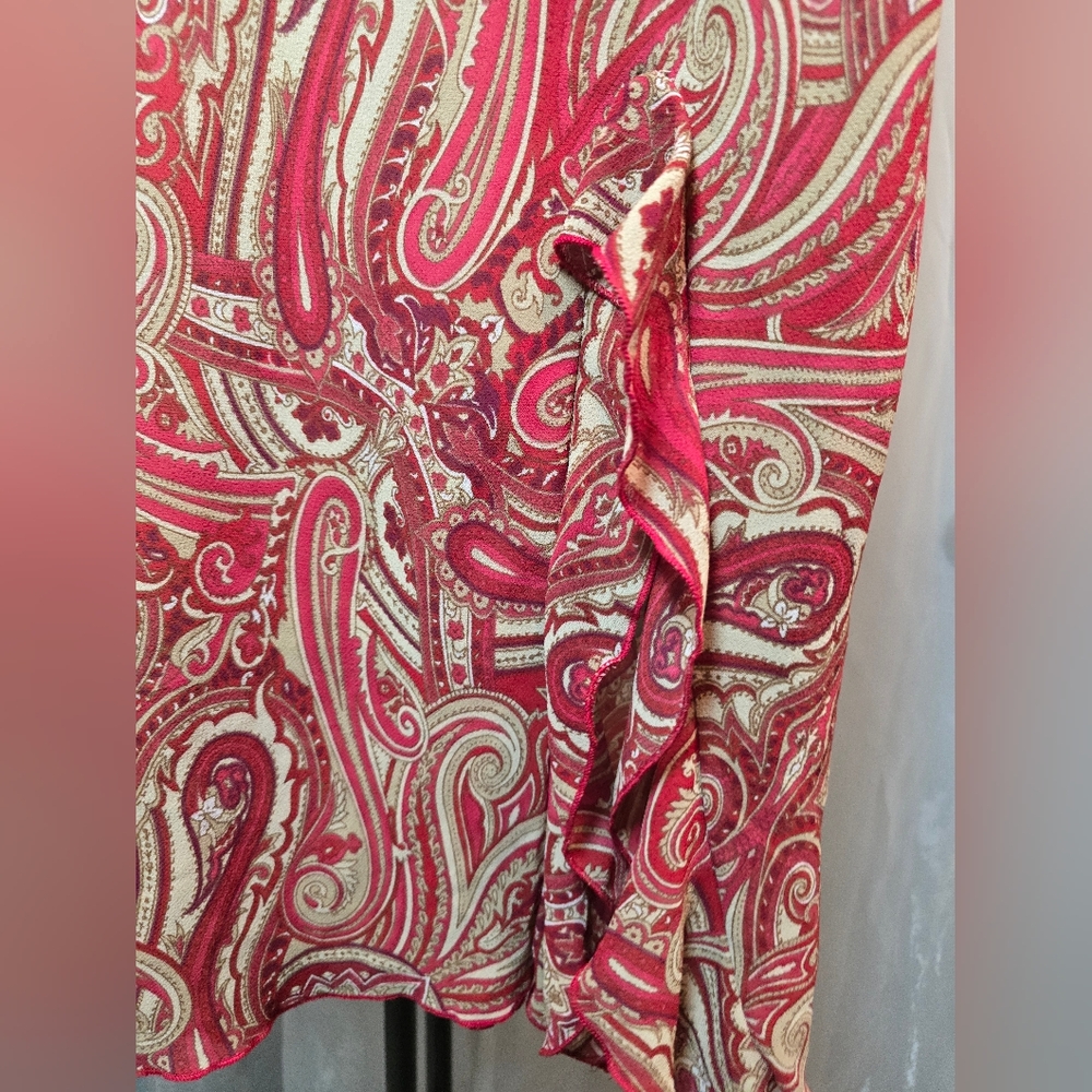 VINTAGE‎ Y2K Low Rise Midi Skirt Paisley Ruffle Lined Size 13 90s - Picture 3 of 5